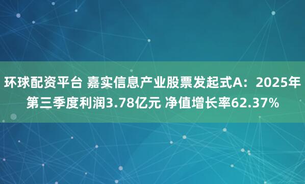 环球配资平台 嘉实信息产业股票发起式A：2025年第三季度利润3.78亿元 净值增长率62.37%